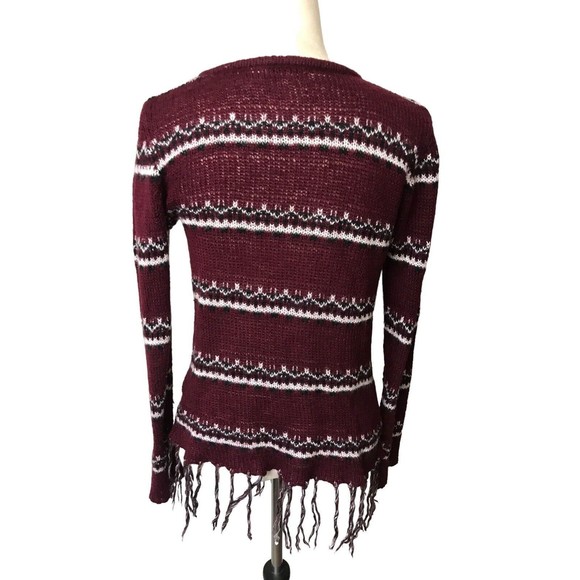 Jason Maxwell Women's Open Cardigan Burgundy Boho Fair Isle Tassel Sweater S - Picture 6 of 8